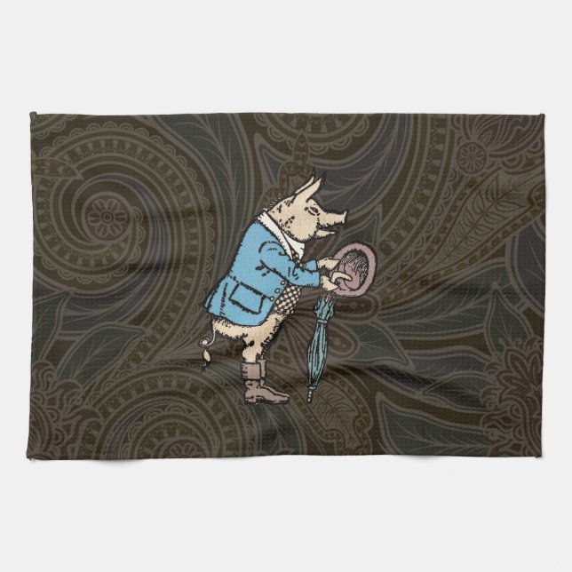 Pig Jacket Piggy Cute Formal Antique Kitchen Towel (Horizontal)