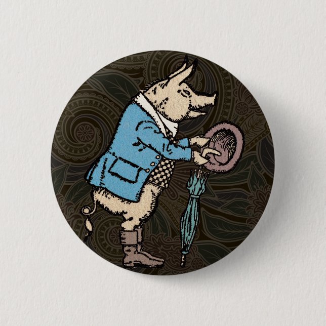 Pig Jacket Piggy Cute Formal Antique Pinback Button (Front)