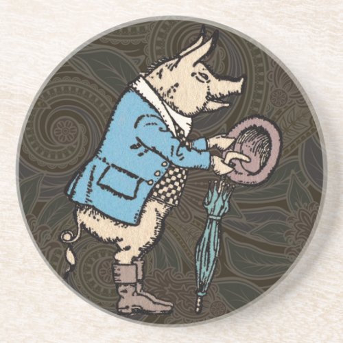 Pig Jacket Piggy Cute Formal Antique Sandstone Coaster