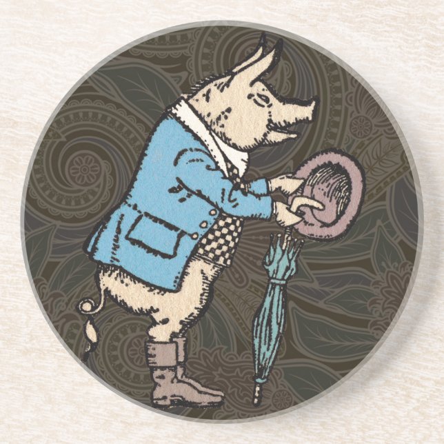 Pig Jacket Piggy Cute Formal Antique Sandstone Coaster (Front)