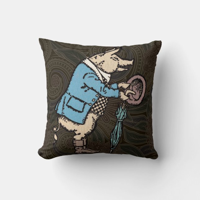 Pig Jacket Piggy Cute Formal Antique Throw Pillow (Front)