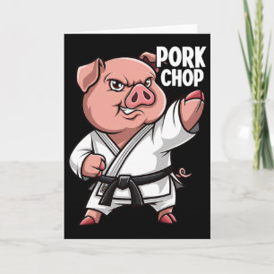 Pig Karate Pork Chop Funny Hog Swine Pun Men Boys Card