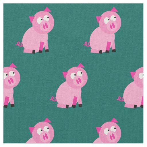 Pig Kid Baby Nursery Farm Piggy Teal Fabric