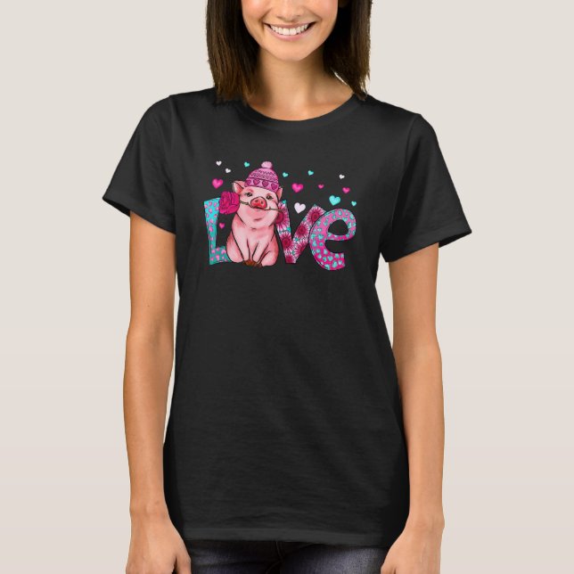 Pig Love Hearts Valentine's Day Farm Animal Pigs T-Shirt (Front)