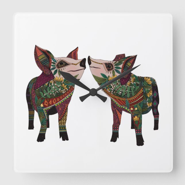 pig love square wall clock (Front)