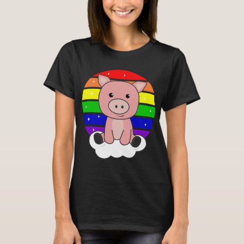 Pig Lover Rainbow Colorful Sunset Kawaii Fantasy T_Shirt