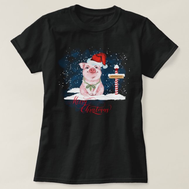 Pig Lovers Christmas North Pole T-Shirt (Design Front)