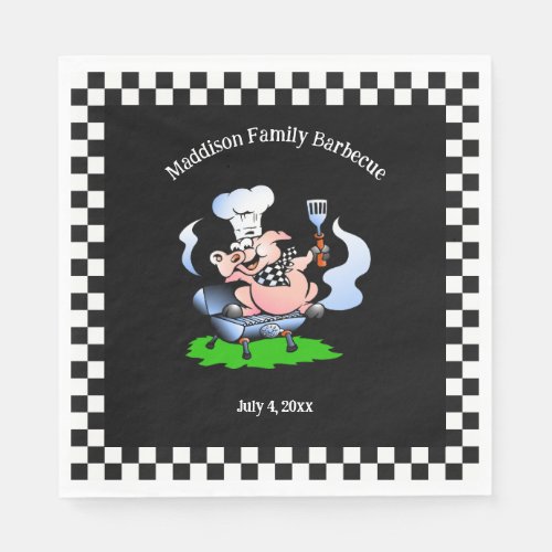 Pig Mascot Family Barbecue Custom  Napkins