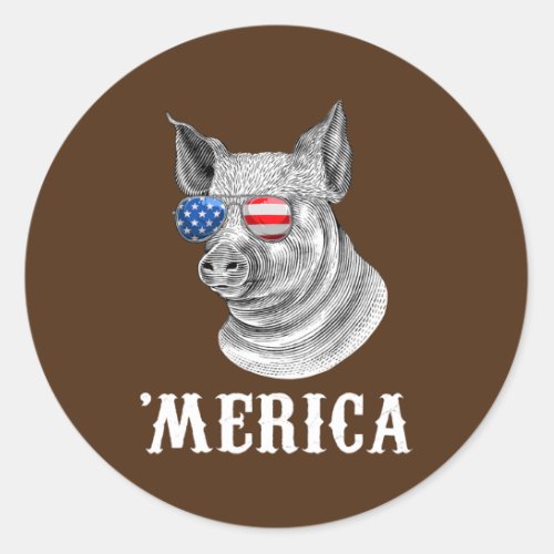 Pig Merica 4th of July Farmer American Flag USA  Classic Round Sticker
