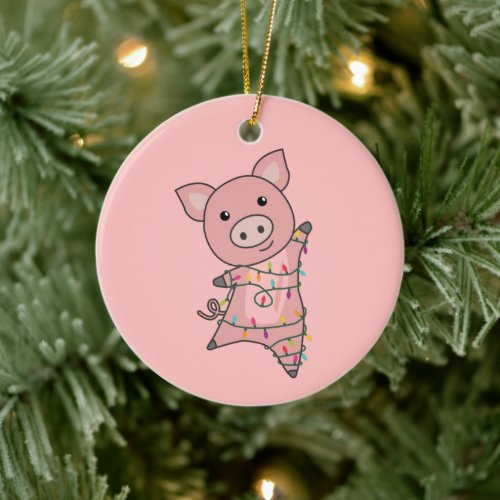 Pig Merry Christmas Animals Pigs Adult Cloth Face  Ceramic Ornament