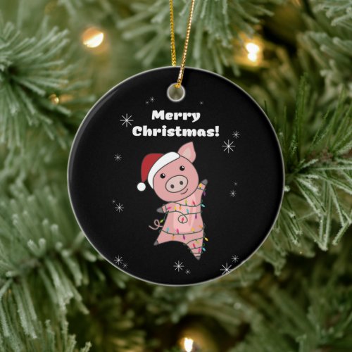 Pig Merry Christmas Animals Pigs Adult Cloth Face  Ceramic Ornament