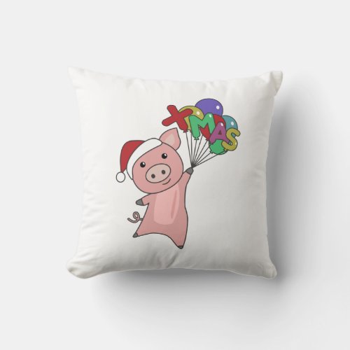Pig Merry Christmas Animals Pigs Adult Cloth Face  Throw Pillow