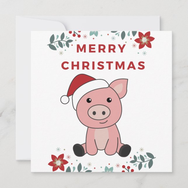 Pig Merry Christmas Animals Pigs Invitation (Front)