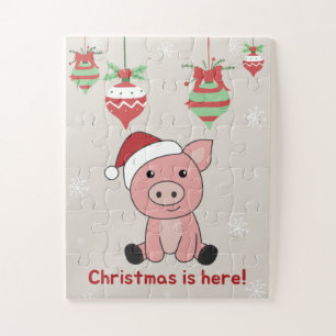 Pig Merry Christmas Animals Pigs Jigsaw Puzzle