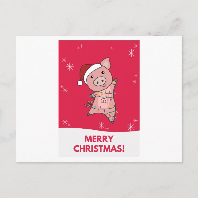 Pig Merry Christmas Animals Pigs Postcard (Front)