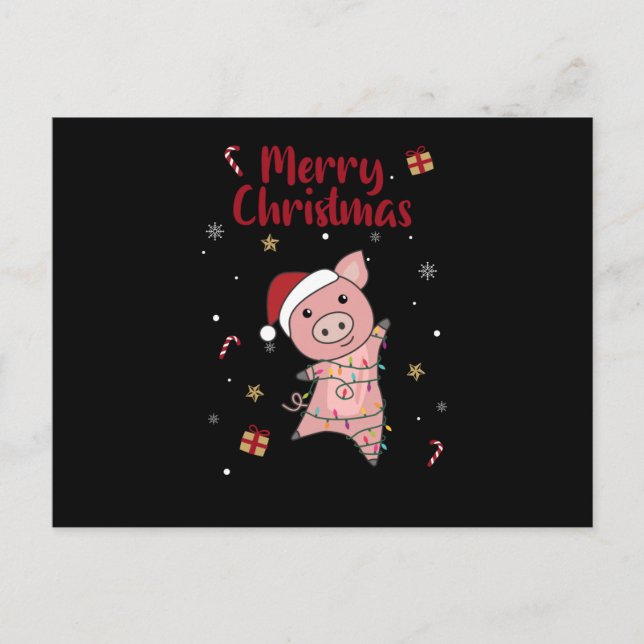 Pig Merry Christmas Animals Pigs Postcard (Front)