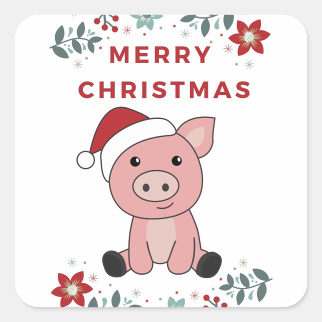 Pig Merry Christmas Animals Pigs Square Sticker (Front)