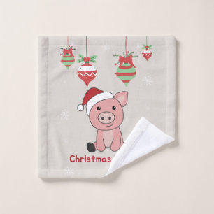 Pig Merry Christmas Animals Pigs Wash Cloth