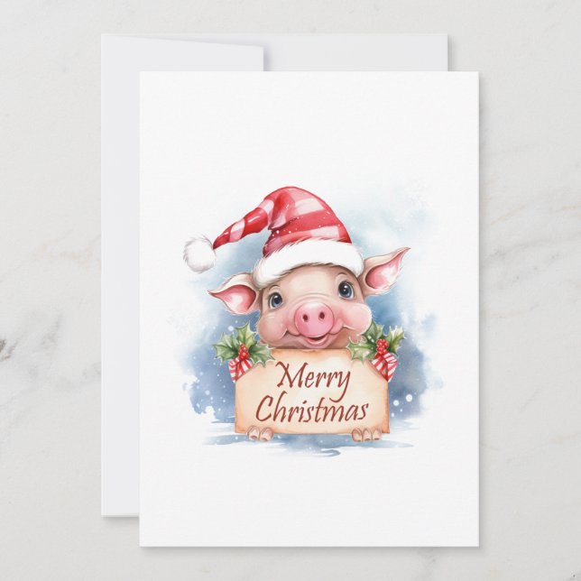 Pig Merry Christmas Holiday Card (Front)