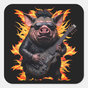 Pig Metal Guitar I Ham Rock And Roll Musician Hot  Square Sticker