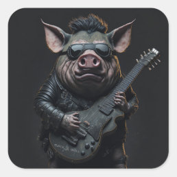 Pig Metal Guitar I Ham Rock &amp; Roll Musician Cool Square Sticker