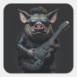 Pig Metal Guitar I Ham Rock & Roll Musician Cool Square Sticker