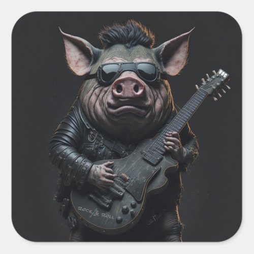 Pig Metal Guitar I Ham Rock  Roll Musician Cool Square Sticker
