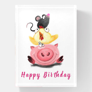 Pig Mouse and Chicken Funny Birthday Paperweight
