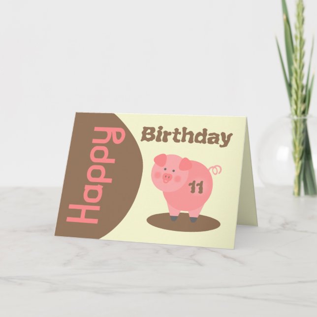 Pig Mud Puddle Birthday Card (Front)