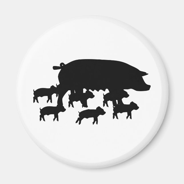 pig mum with young pigs icon magnet (Front)