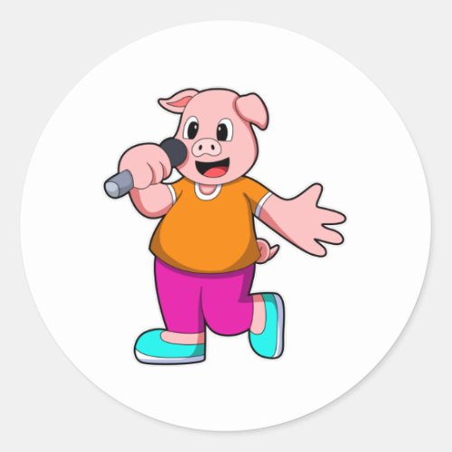 Pig Music Microphone Classic Round Sticker