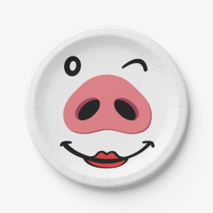 Pig nose happy face. Neus of a pig. Paper Plates