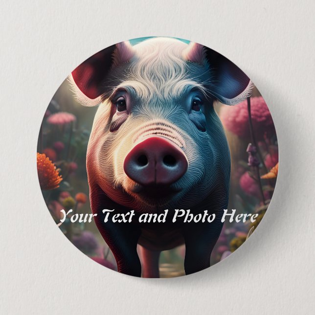 Pig on a Button Custom, Add Photo and Text (Front)