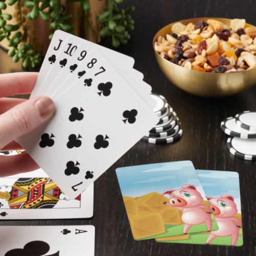 Pig On A Farm Hay Bales Playing Cards