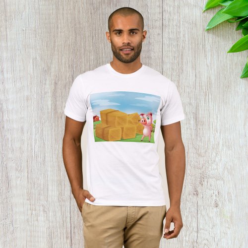 Pig On A Farm Hay Bales T_Shirt