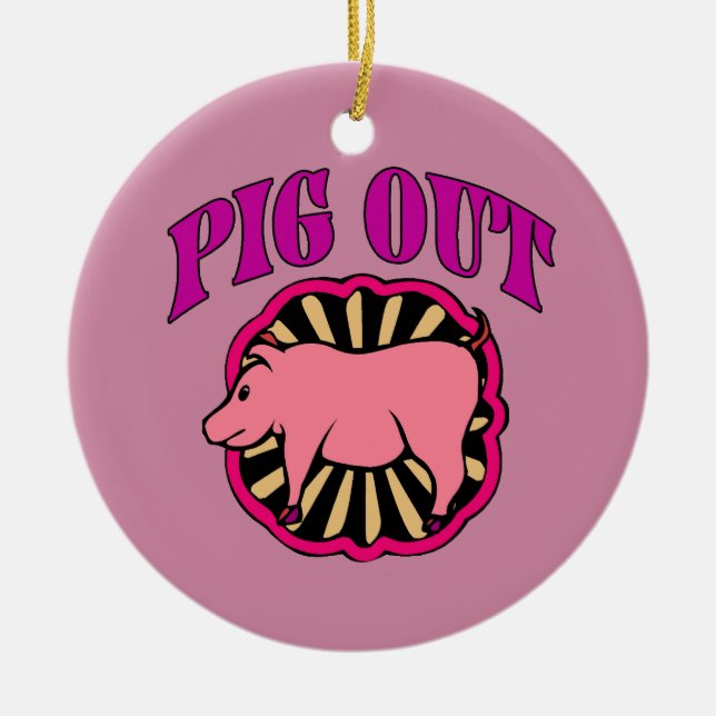 Pig Out Christmas Tree Ceramic Ornament (Front)