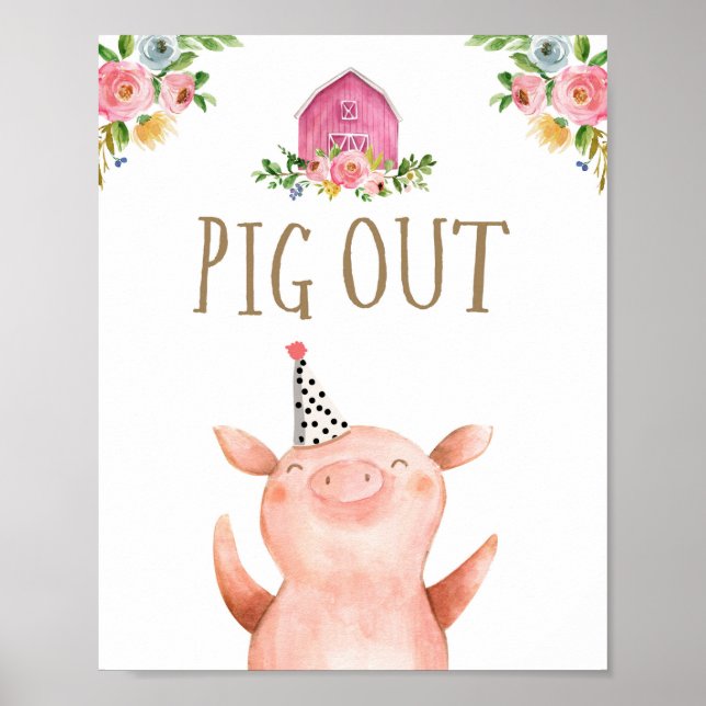 Pig Out Farm Animals Barnyard Girl Birthday Poster (Front)