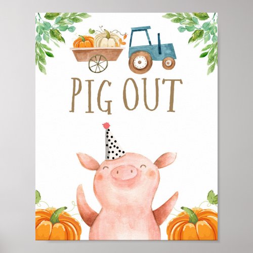 Pig Out Farm Animals Pumpkin Fall Boy Birthday Poster