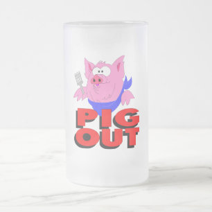 pig out frosted glass beer mug