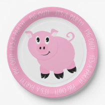 Pig Out It's A Party Cute Pink Pig Birthday Party Paper Plate