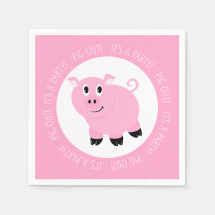 Pig Out It's A Party Cute Pink Piggy Birthday Napkins