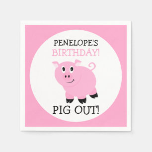Pig Out It's A Party Personalized Pink Piggy Party Napkins