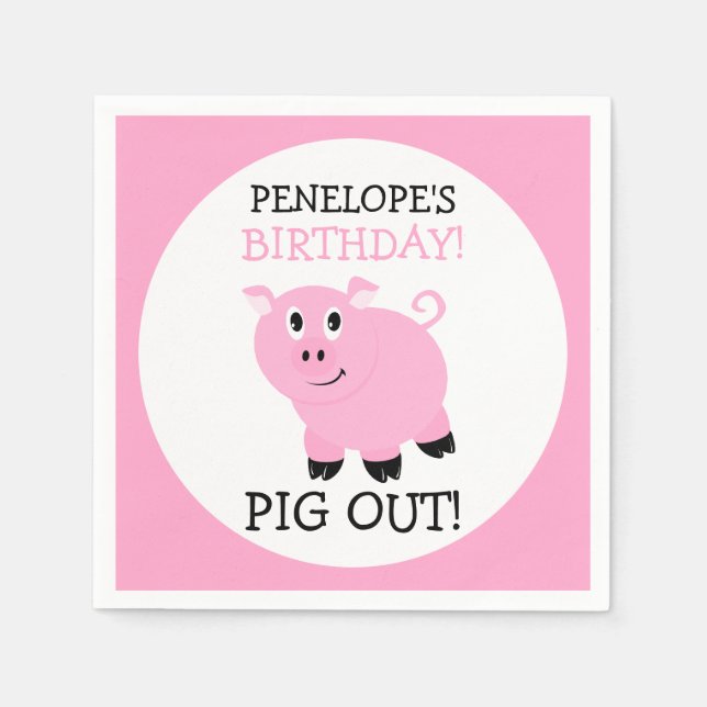Pig Out It's A Party Personalized Pink Piggy Party Napkins (Front)