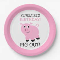Pig Out It's A Party Pink Personalized Party Paper Plate