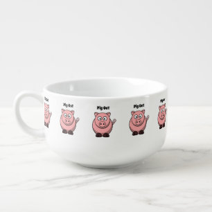 Pig Out Pink Pig Cartoon, Funny BBQ Hog Design Soup Mug