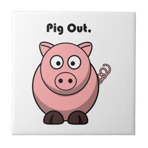 Pig Out Pink Piggy or Hog Barbeque Cartoon Tile