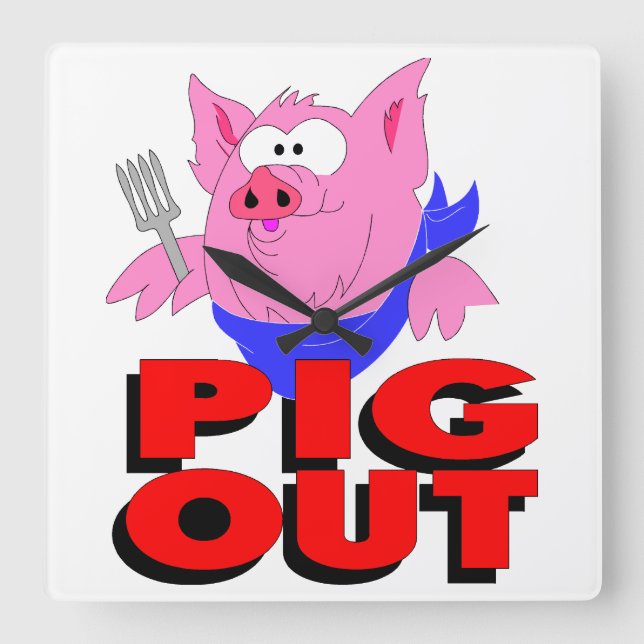 Pig out square wall clock (Front)