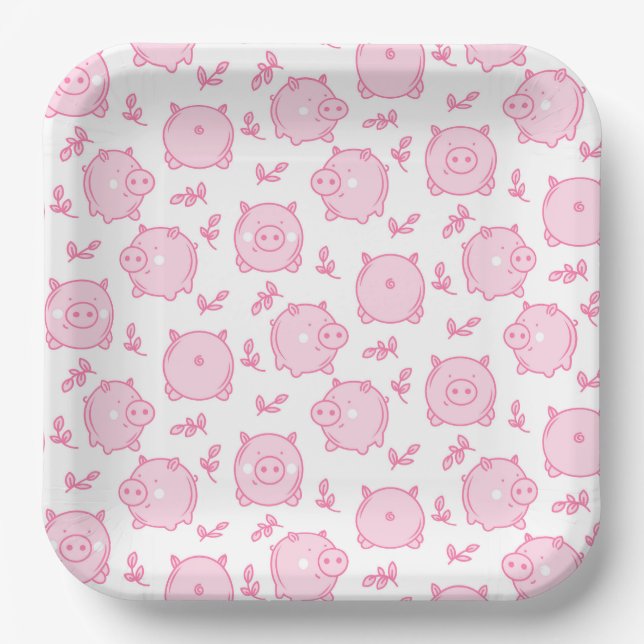 Pig Paper Plates, Barnyard Animal Party Plates (Front)
