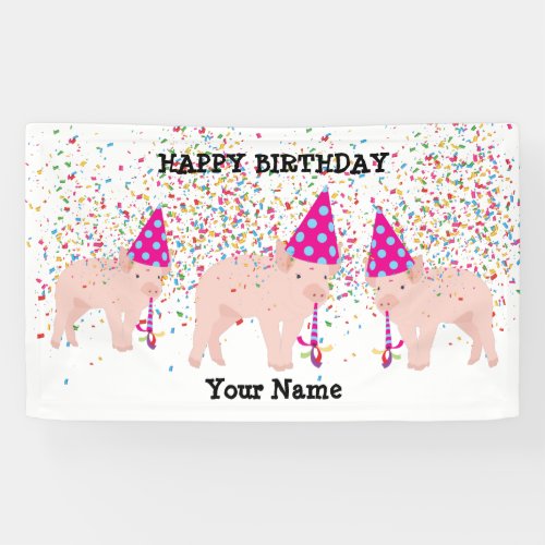 Pig Partying _ Animals at Birthday Party Banner
