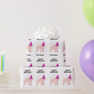 Pig Partying - Animals at Birthday Party Name Wrapping Paper